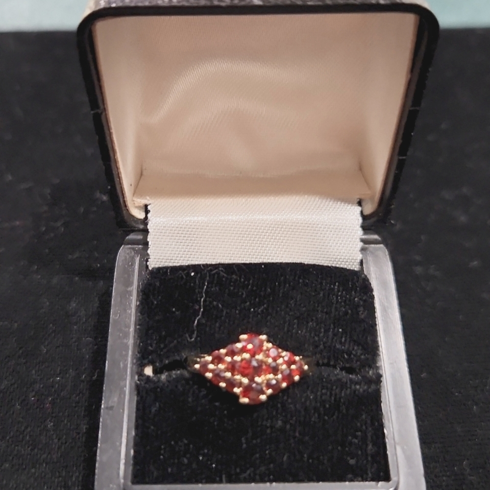 Gold Tone Overlay Ring with 15 Rubies